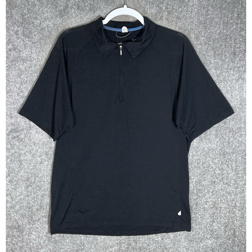 Smartwool Merino Wool Blend 1/4 Zip Polo Shirt Mens Sz Large Black Short Sleeve